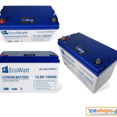 ECOWATT-100Ah-Λιθίου Μπαταρία EcoWatt LiFePO4 12,8V 100Ah 1280Wh με BMS και display για αυτόνομα φωτοβολταικά